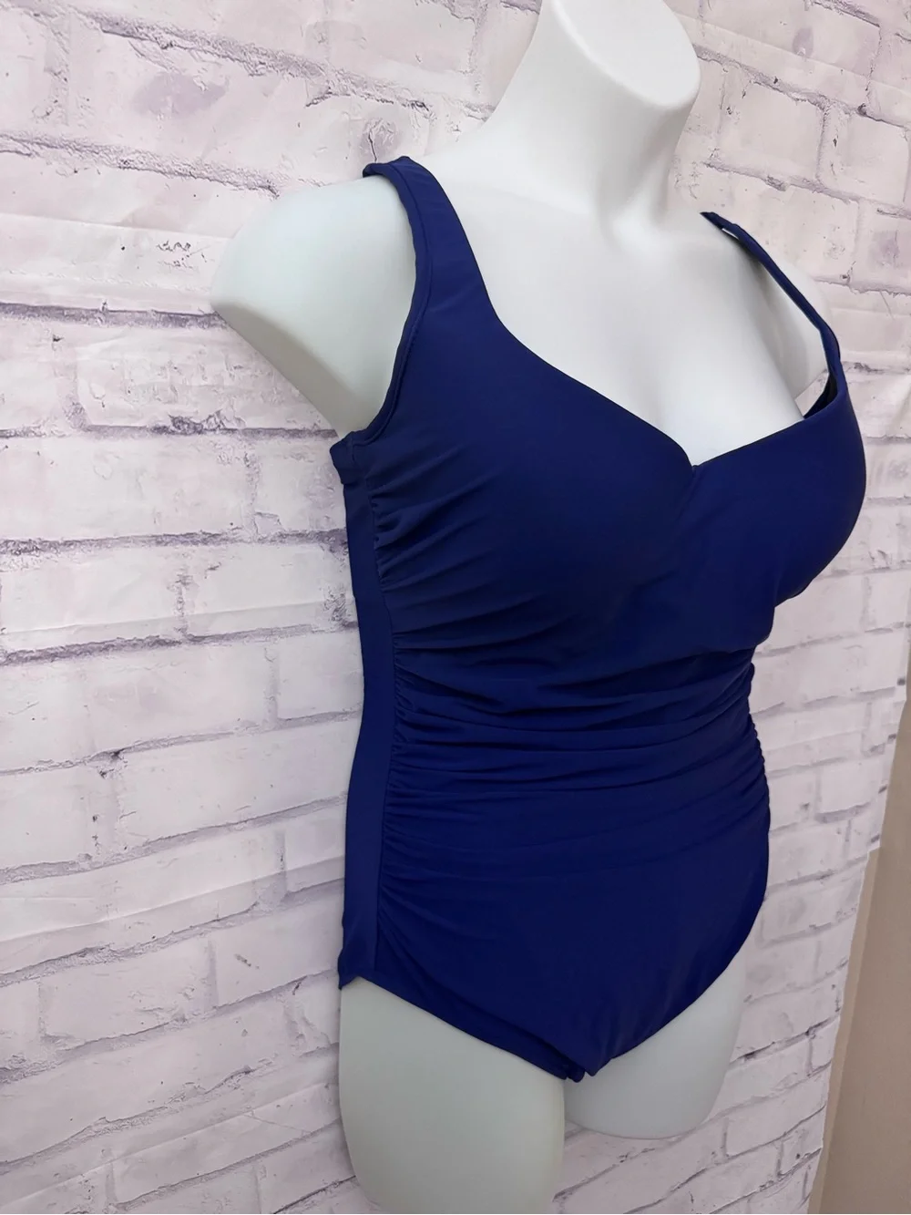 Miraclesuit 14 Amici One Piece Solid Blue Swimsuit Slimming V Neck Shirring Firm